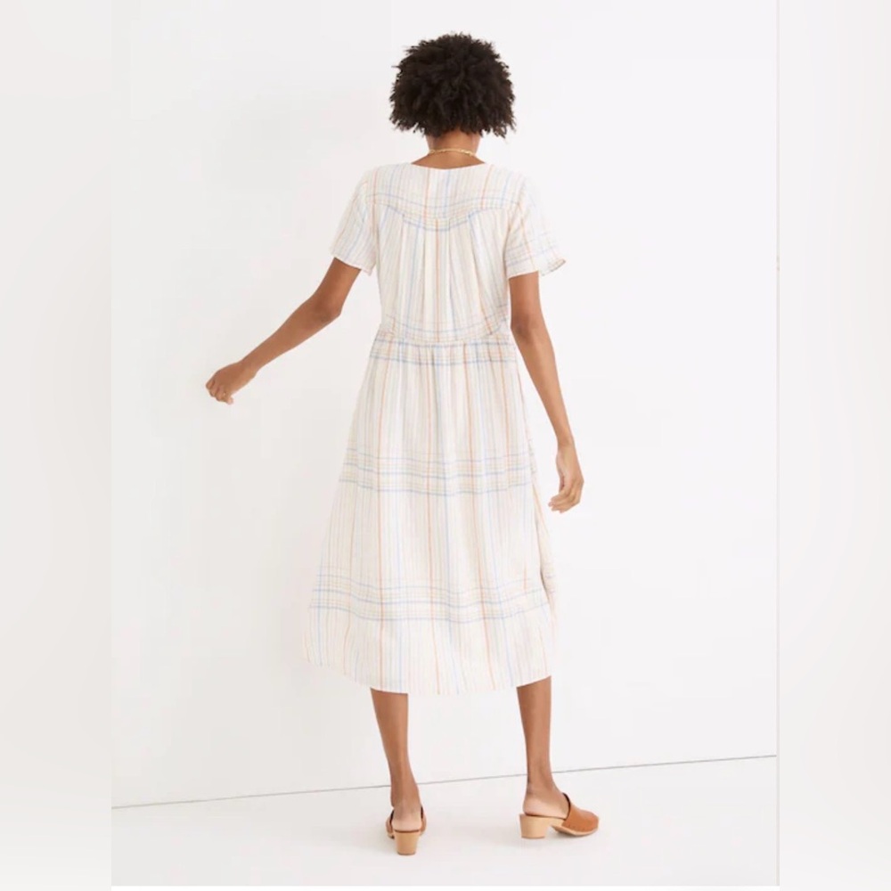 Madewell Linen Clara Midi Dress in Plaid | Size M - Picture 3 of 9